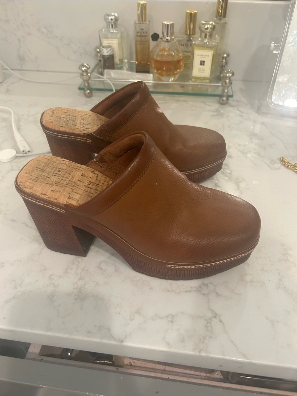 Kork-Ease Brown Leather Platform Clogs